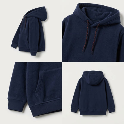 Classic Navy Blue Kids’ Fleece Pullover Hoodie