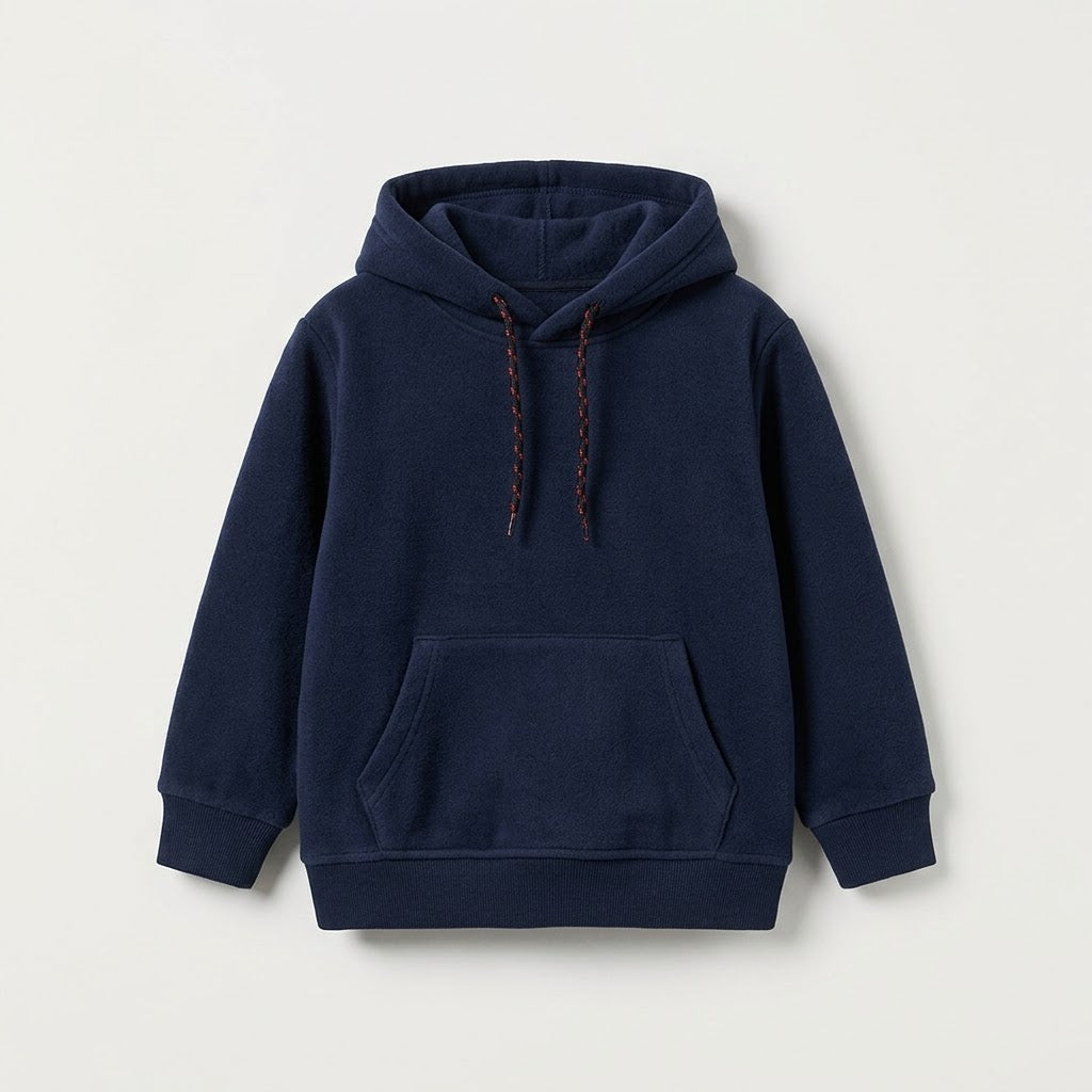 Classic Navy Blue Kids’ Fleece Pullover Hoodie