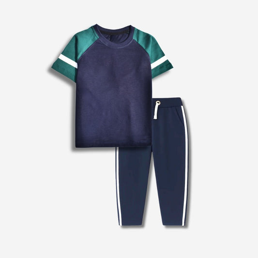 Navy & green raglan combo (Tee+Trouser)