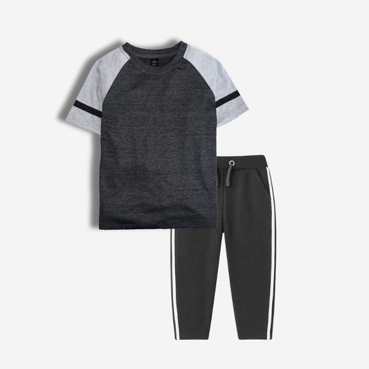 Charcoal gray Raglan combo (Tee+Trouser)