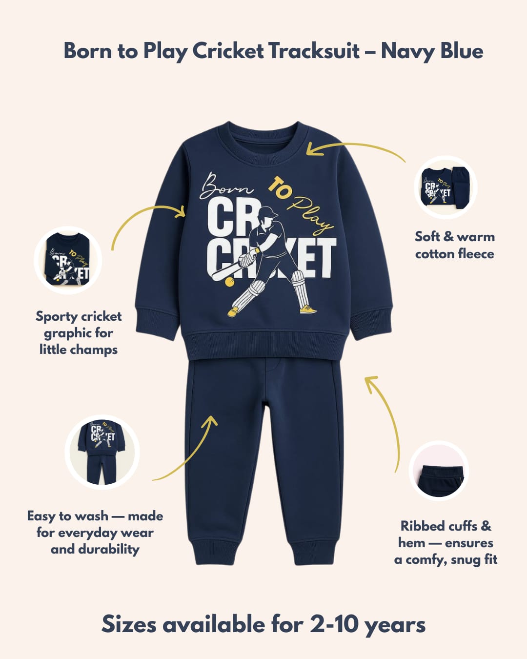 Born to Play Cricket Tracksuit – Navy Blue