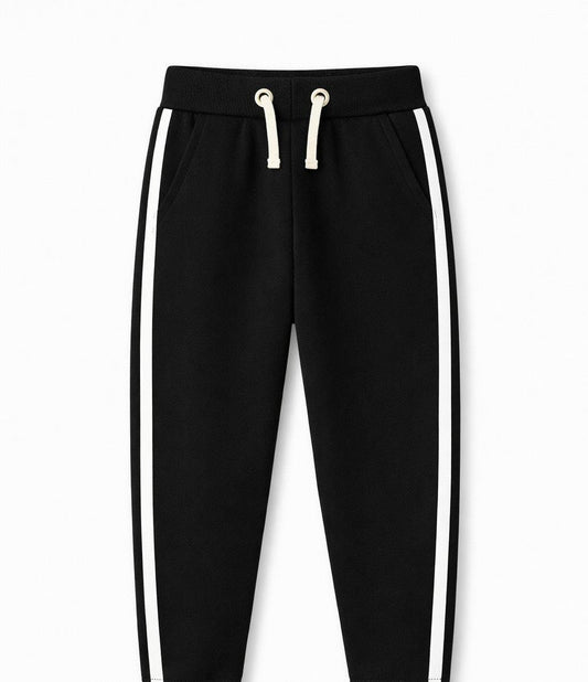 Jet Black Contrast Stripe Straight-Leg Joggers for Kids