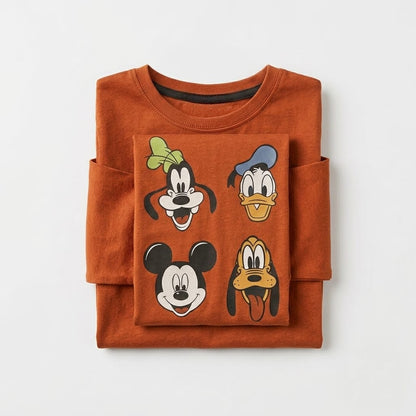 Kids Cartoon Character Full Sleeve T-Shirt – Rust Orange Cotton Tee