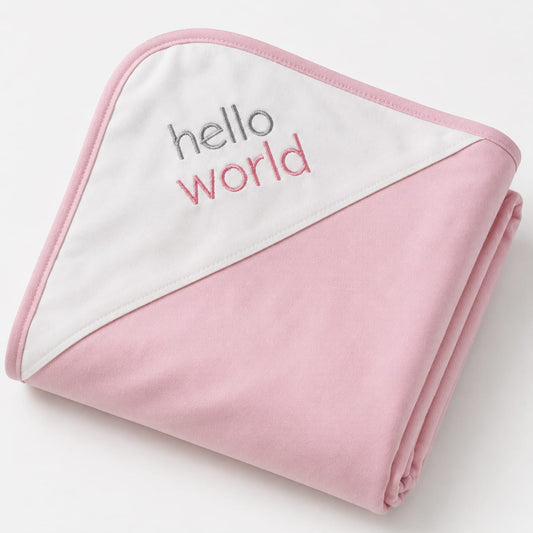 Hello World Baby Wrapping Sheet – Soft Cotton Receiving Blanket (Baby Pink)