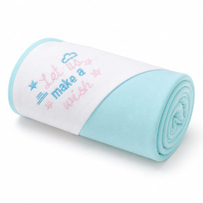 Let Us Make a Wish Baby Wrapping Sheet – Soft Cotton Receiving Blanket (Baby Teal)