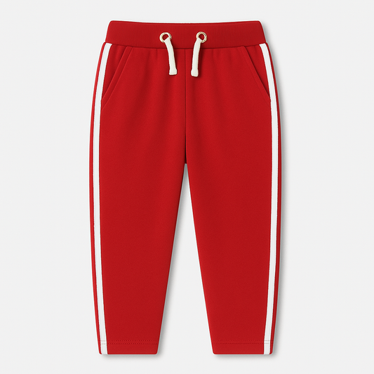 Kids Red Trousers with White Stripes – Bold & Comfortable