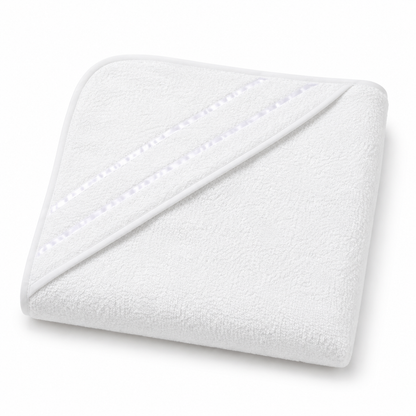 Classic White Hooded Baby Bath Towel – 30 × 29 Inches