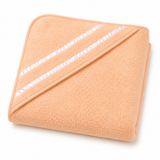 Soft Peach Hooded Baby Bath Towel – 30 × 29 Inches