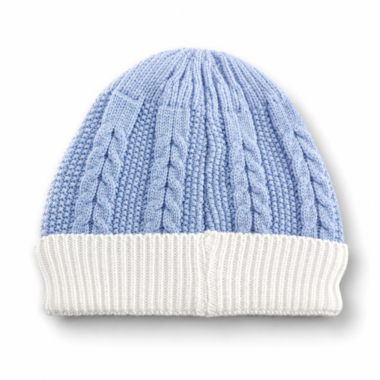 Blue & White Cable Knit Baby Cap