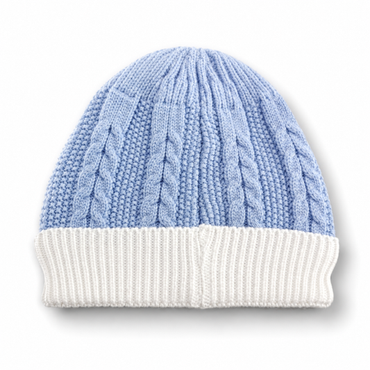 Blue & White Cable Knit Baby Cap