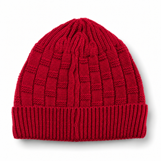 Red Textured Knit Baby Cap