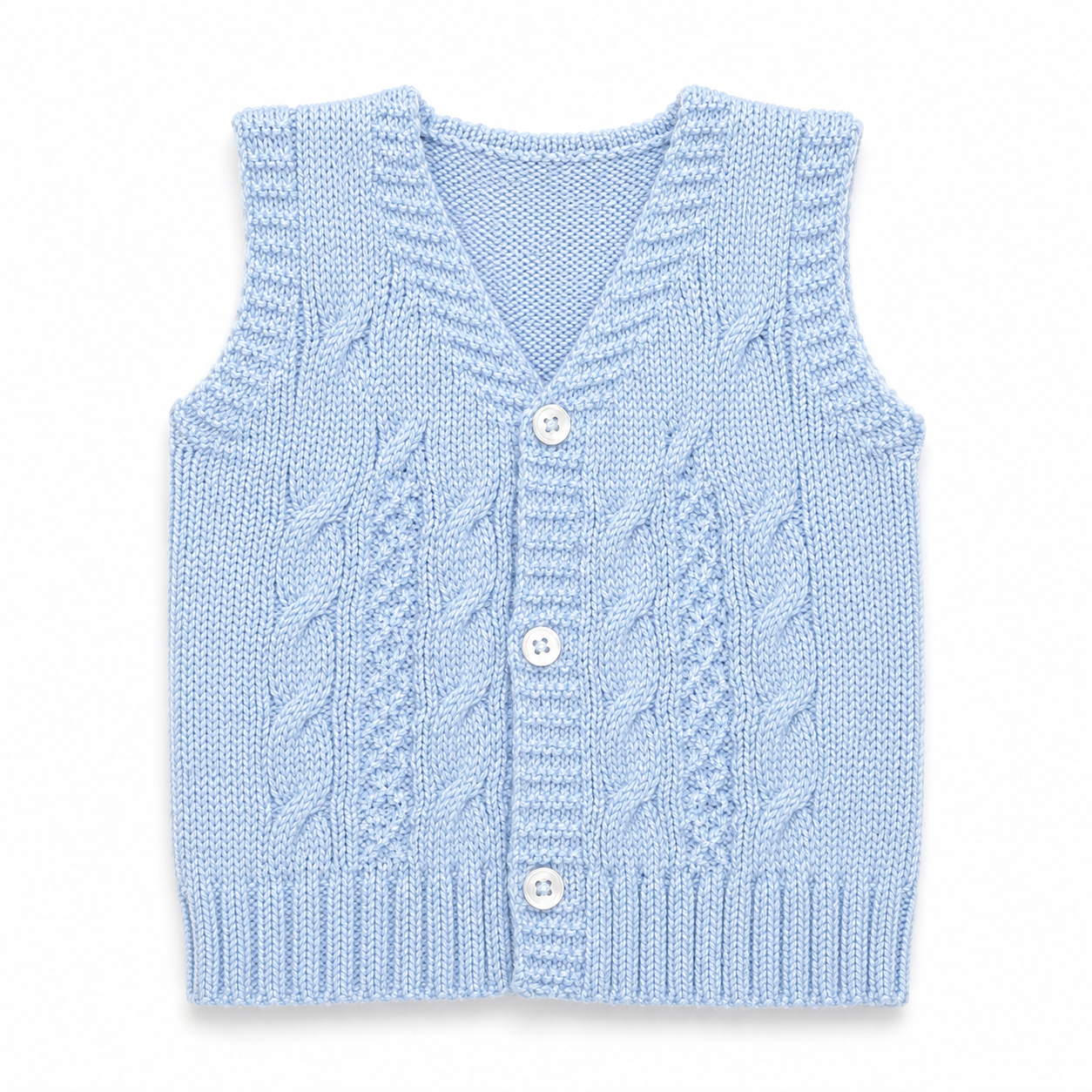 Powder Blue Cable Knit Button Vest for Kids