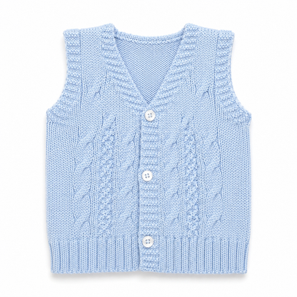 Powder Blue Cable Knit Button Vest for Kids