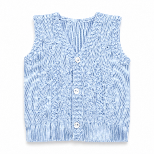 Powder Blue Cable Knit Button Vest for Kids
