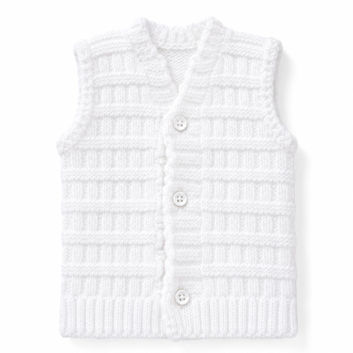 White Cable Knit Button Vest for Kids
