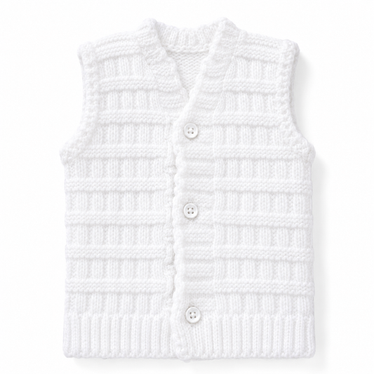 White Cable Knit Button Vest for Kids
