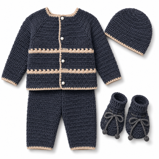 Charcoal Grey Hand-Knitted Baby 4-Piece Winter Set