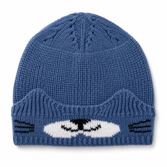 Blue Cat Face Knitted Baby Cap
