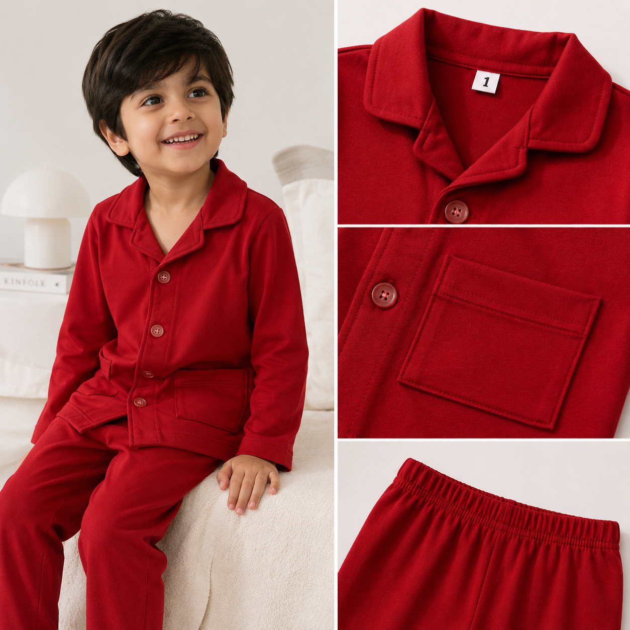 Premium Soft Cotton Night Suit – Red