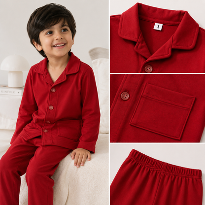 Premium Soft Cotton Night Suit – Red