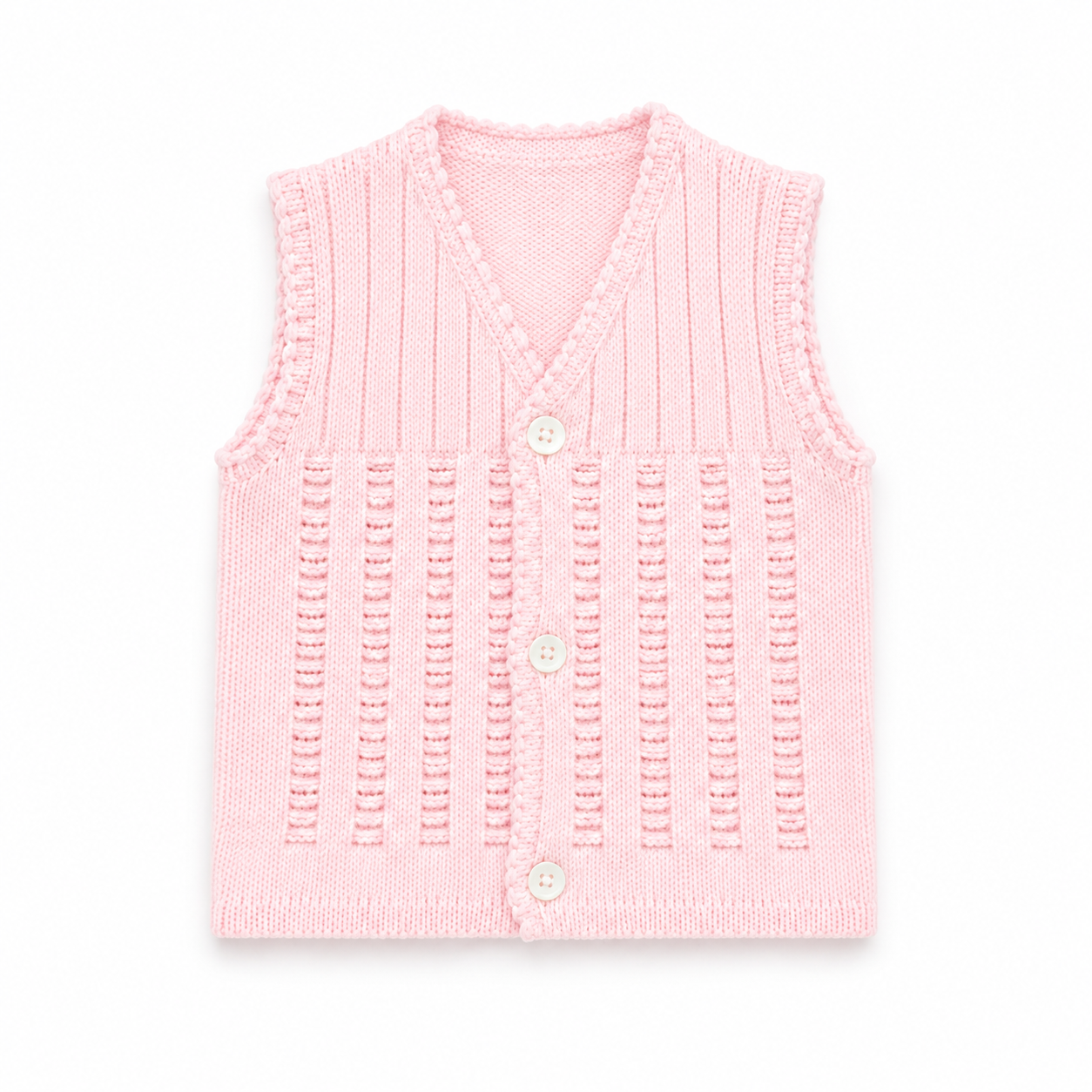 Baby Pink Knitted Button Vest for Kids