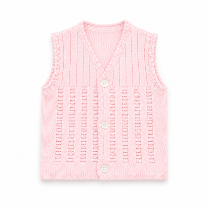 Baby Pink Knitted Button Vest for Kids