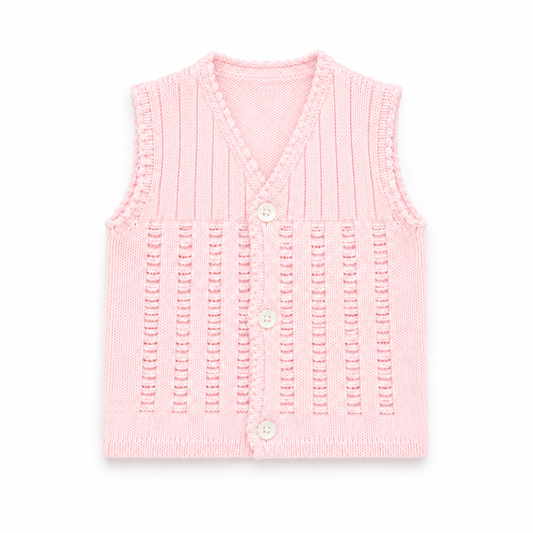 Baby Pink Knitted Button Vest for Kids