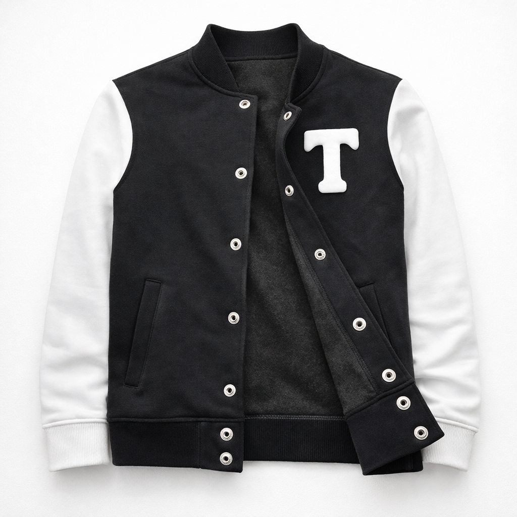 TinyTrendz Signature Varsity Jacket – Black & White