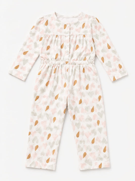 Hearts Kids Cotton Long Sleeve Jumpsuit