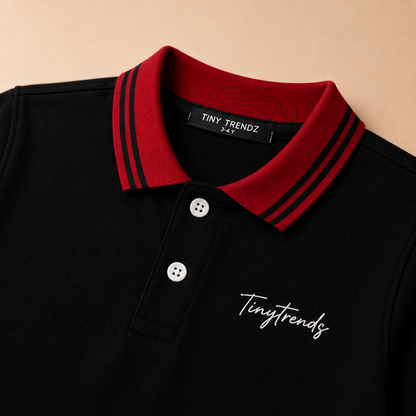 TinyTrendz Black Contrast Polo Tee