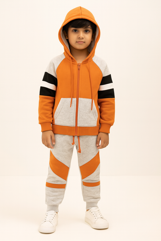 Orange & Grey hoodie Set