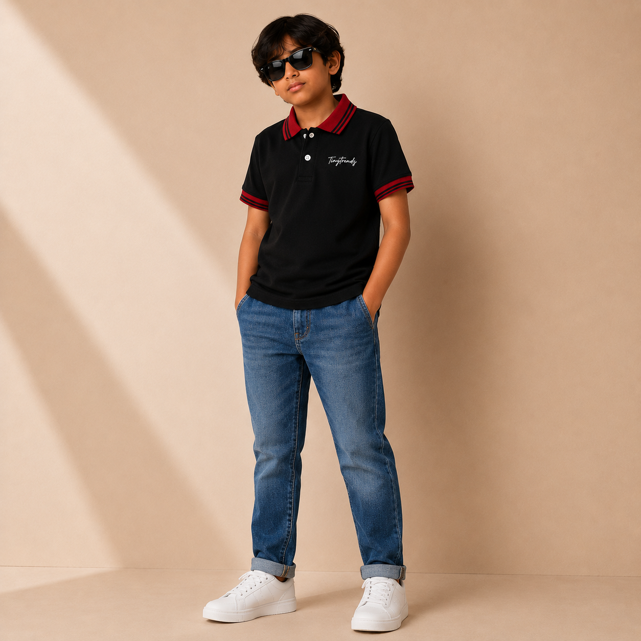 TinyTrendz Black Contrast Polo Tee