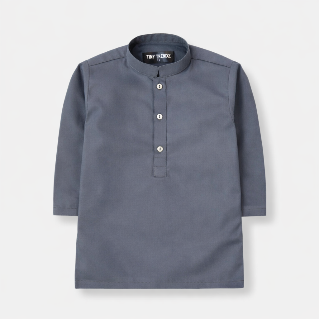 Solid Gray Cotton Kurta