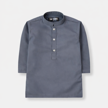 Solid Gray Cotton Kurta