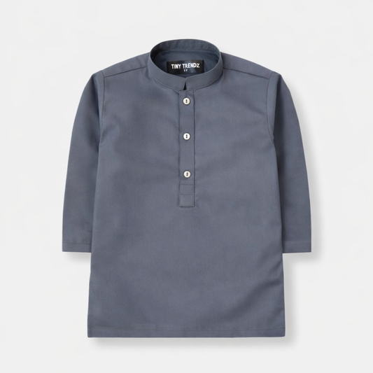 Solid Gray Cotton Kurta