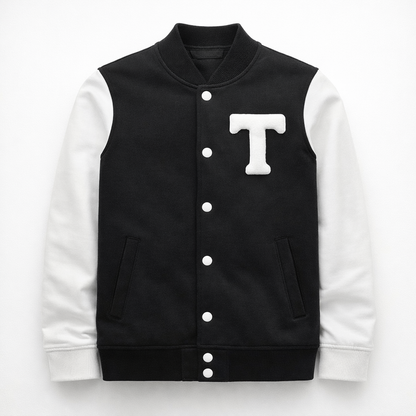 TinyTrendz Signature Varsity Jacket – Black & White