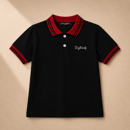 TinyTrendz Black Contrast Polo Tee