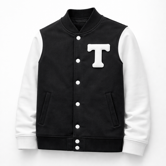 TinyTrendz Signature Varsity Jacket – Black & White