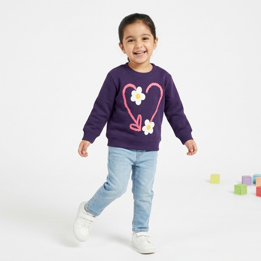 Kids Purple Heart & Daisy Graphic Sweatshirt – Ultra Soft Fleece