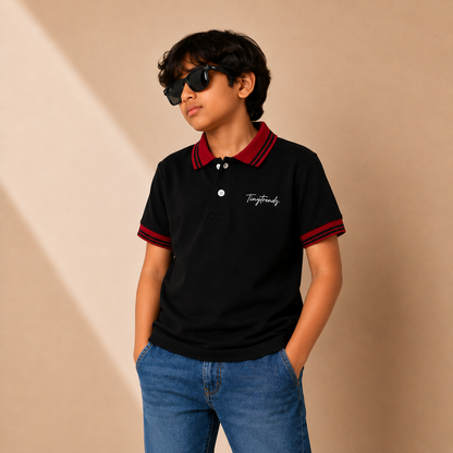 TinyTrendz Black Contrast Polo Tee